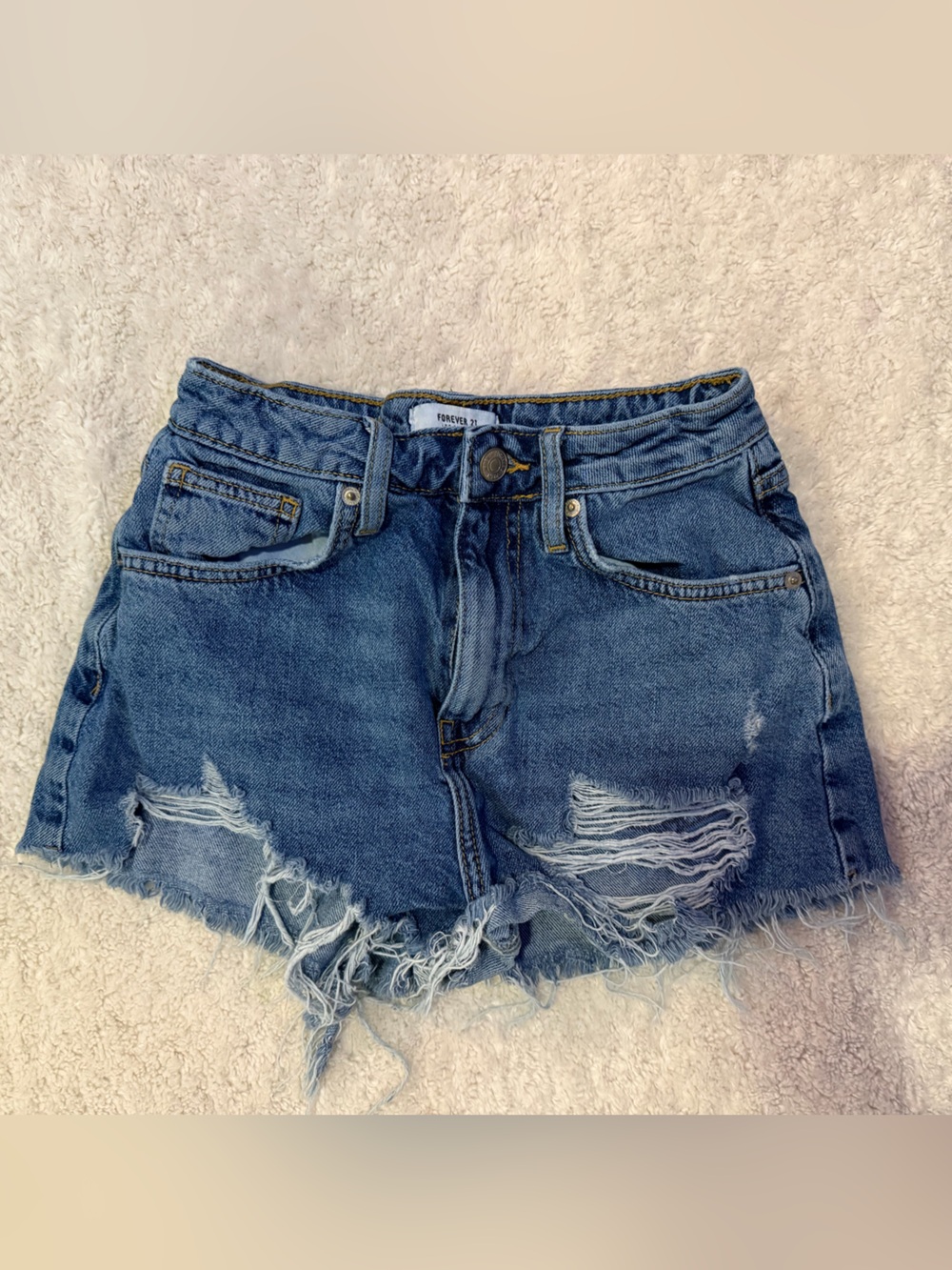 Forever 21 Distressed Mid-Blue Denim Shorts